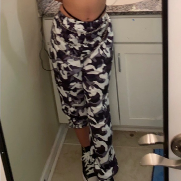 Pants - M black and white camo joggers